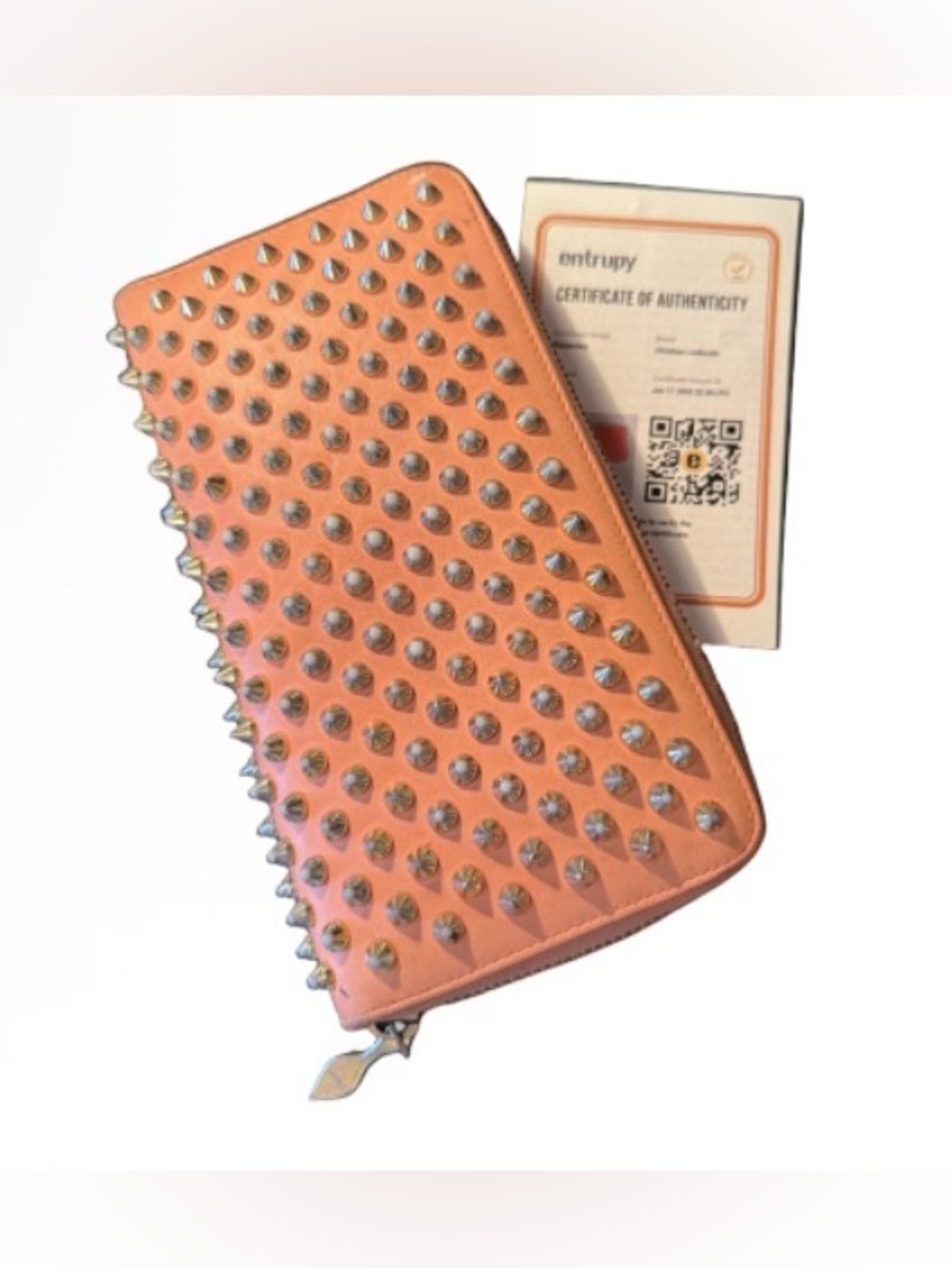 Christian Louboutin Leather Panettone Spiked Continental Wallet with COA